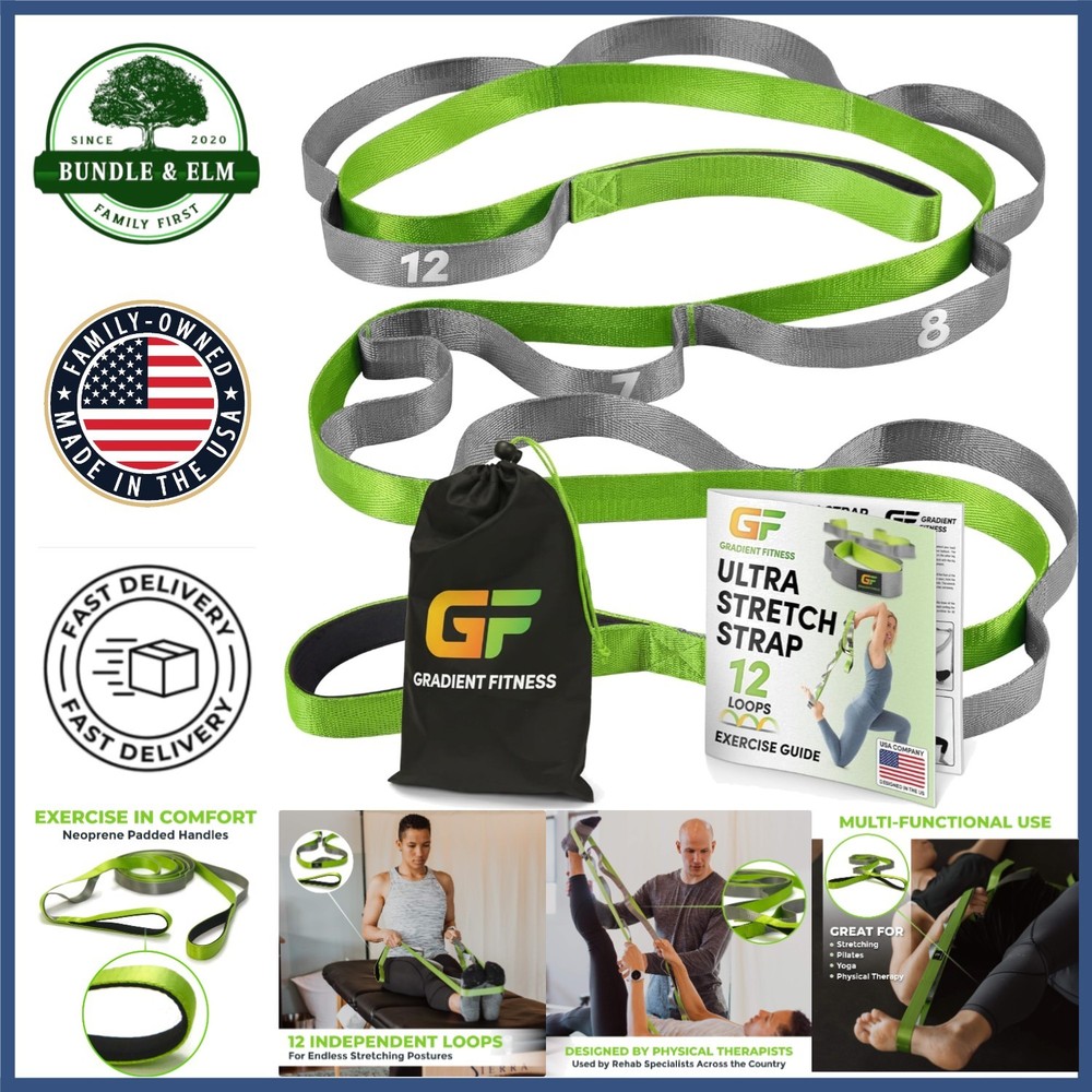 Stretching Strap with Exercise Poster for Improved Flexibility and Strength