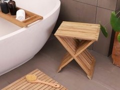 Nordic Teak Natural Teak Wood Shower Stool with Curved Seat & Shelf | Spa-Style