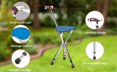 Lightweight Adjustable Foldable Cane Seat Adults Portable Chair & Walking Stick