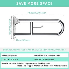 Space-Saving Flip-Up 29.5″ Stainless Steel Bathroom Grab Bar with Paper Holder