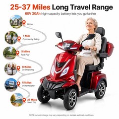 Veloinno Heavy-Duty 4-Wheel Mobility Scooter 37 Miles Range 3-Speed, 500lbs Load