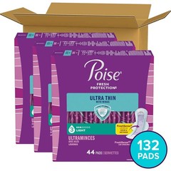 Poise Ultra Thin Incontinence Pads for Women, 3 Drop Absorbency, Regular, 132 Ct
