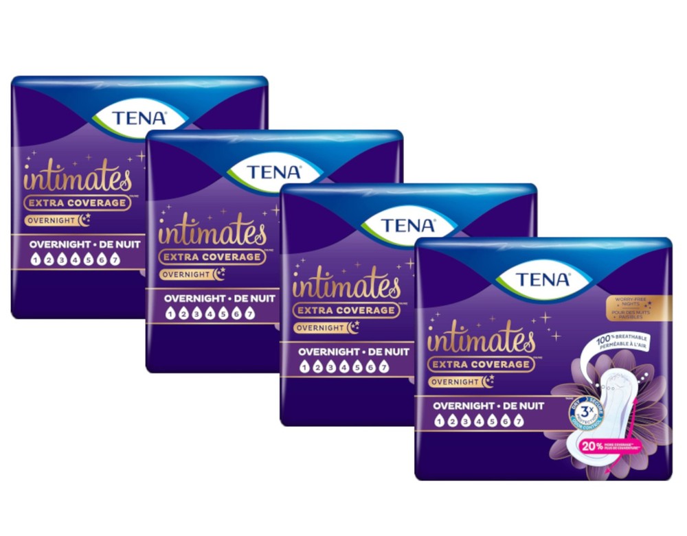 TENA Intimates Overnight Incontinence Pads for Women, 28 Count – Pack of 4