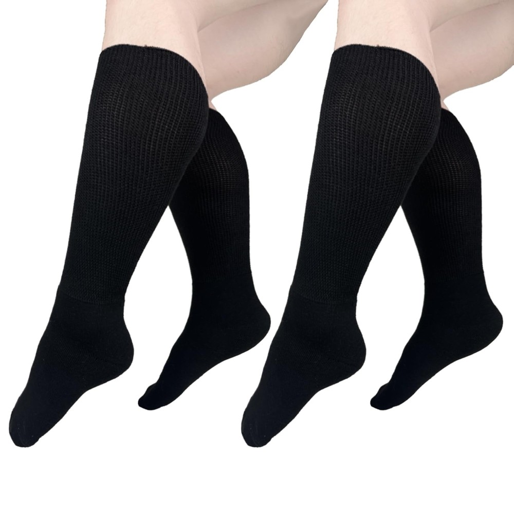 Ioryzek Extra Wide Diabetic Socks 2pairs Non Binding One Size, Black-2pairs