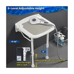 Folding Wall Mounted Shower Seat,Support 550lbs,Adjustable Height Fold Down S…