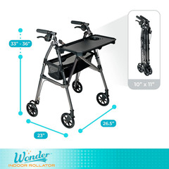 Wonder Indoor Rollator with Tray and Basket, Lightweight Folding Mobility Rollin