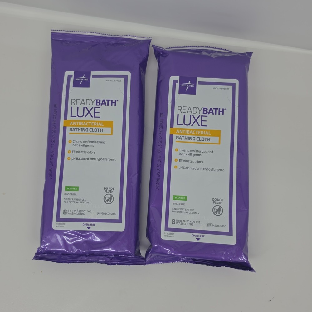 Ready Bath Luxe Antibacterial Rinse Free Bathing Cloth Scented 2 Packs Lot.