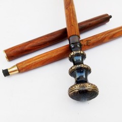 Antique Brass Handle Vintage Style Brown Wooden Walking Stick Cane Handmade Gift