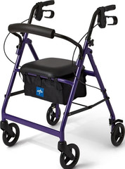 Medline 4-Wheel Rollator Walker Purple/Black Seat Foldable 250 lb MDS86850EP