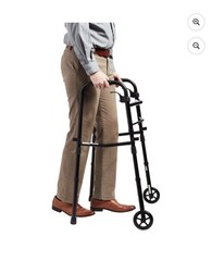 Foldable Adjustable Height Walking Frame Walker, 2-Wheel, Black, 350 lb, 21in