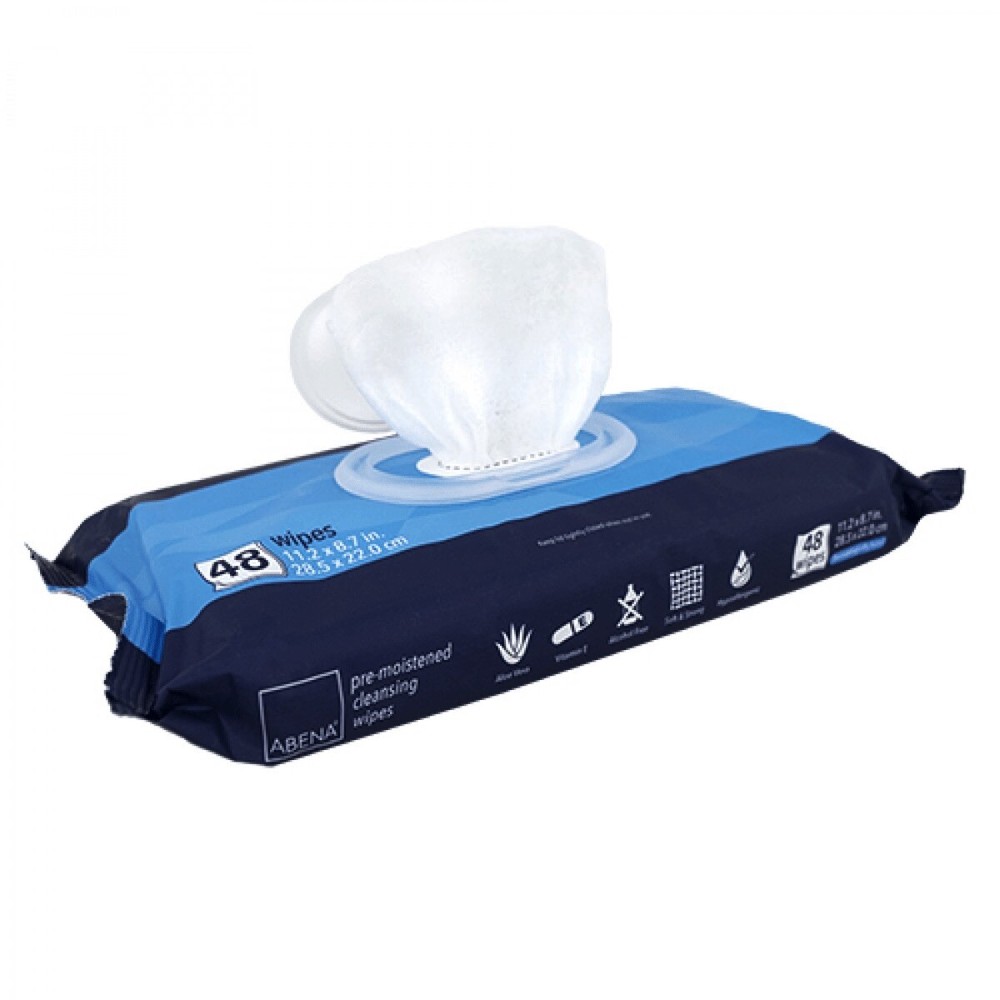Abena Pre-Moistened Disposable Cleansing Wipes 3775 Pack of 48, Scented