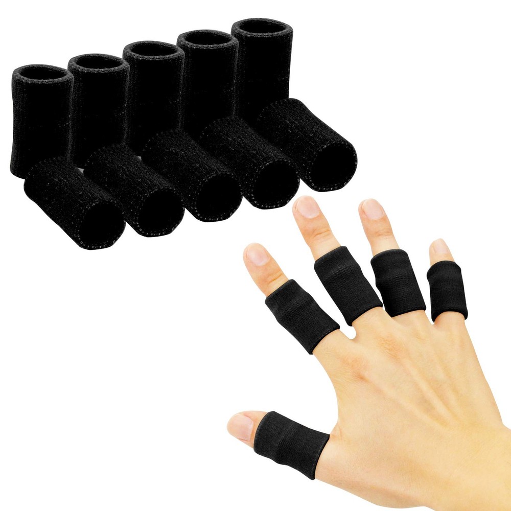 Finger Sleeves Thumb Splint Brace Support Breathable Elastic Tape 10PCS Black