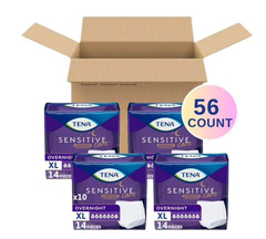 TENA Sensitive Care Overnight Underwear, XL, 56 Count (Waist Size 39in-52in)