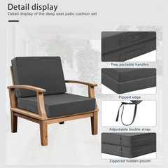 Favoyard Deep Seat Patio Cushion Set 19×19 In + Back 19×16 In, Dark Grey