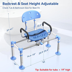 550Lbs Heavy Duty Sliding Shower Chair Tub Transfer Bench with 360° Swivel Seat,