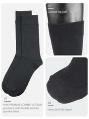 Men’s Premium Soft Combed Cotton Trouser Dress Socks Seamless Toe 10-13 Black