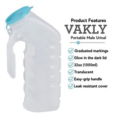 Vakly Male Urinal with Glow in The Dark Cover [2 Pack 32oz] Translucent