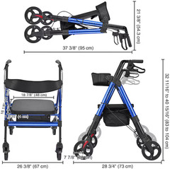 Yescom Rollator w/Seat – Upright Bariatric Walker w/8″ wheels- 18″x16″ Seat Blue