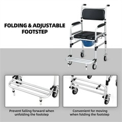 2-in-1 Aluminum Commode Shower Wheelchair Adjustable Height 38″-42″