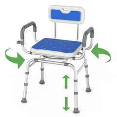 Loyoda Swivel Shower Chair with Padded Armrests and Backrest for Swivel, Blue