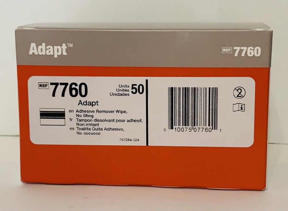 Hollister Adapt 7760 Adhesive Remover Wipes NO STING 1BX/50EA Exp 2029