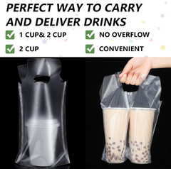 200 Pcs Clear Handle Drinking Poly Bags Bulk 2 Cup and 1 Cup Plastic Portable Cu
