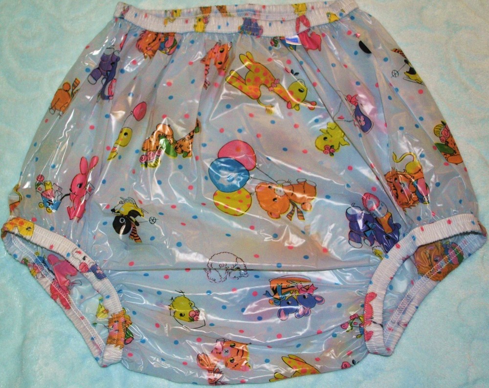 Incontinent Plastic Pant Adult MEDIUM Blue Carousel Enclosed Elastic High Rise