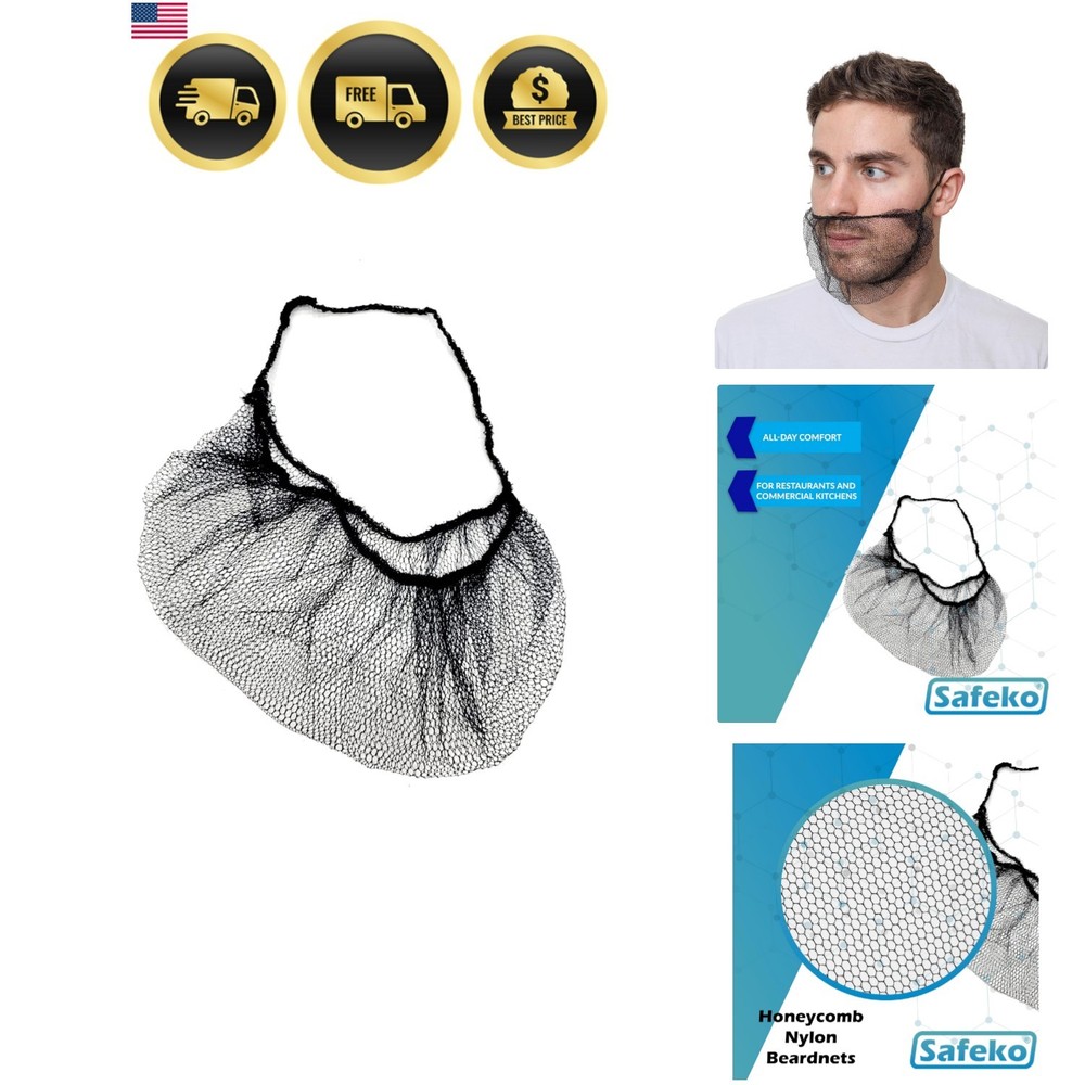 Disposable Honeycomb Nylon Beard Nets | Breathable, Durable | 100 Count [BLAC…