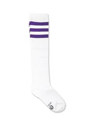 Unisex White Knee High Team Tube Socks with One Size White With Purple Stripes