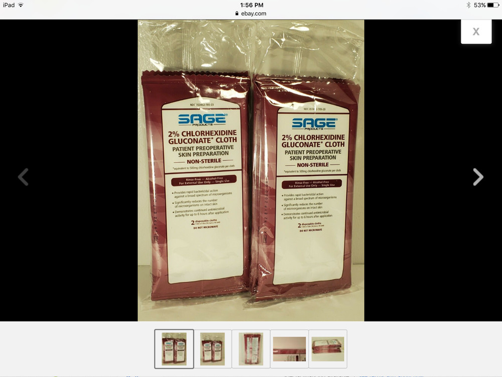 Sage Products 2% Chlorhexidine Gluconate Cloths (Lot of 2 & 2 Per Pack) 4 Total