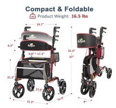 Aojin Red Rollator Walker up to 350lbs capacity.