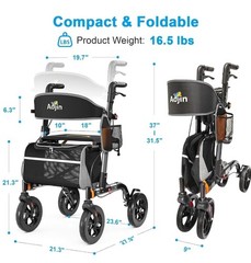 Walkers for Seniors, Rollator Walker with Seat, 350 lb Weight Capacity, 18″ Big