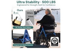 Bariatric Rollator Walker with Seat for Seniors, 500Lb Capacity Aluminum Frame,