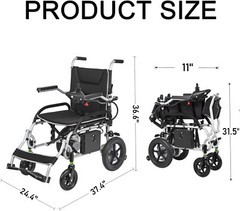 Electric Wheelchair37.5lbs Lightweight Foldable Weight Capacity265lbs Dual Motor