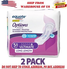 Equate Options Women’s Pads, Ultimate Absorb, Unscented, Long Length, 102 Ct​