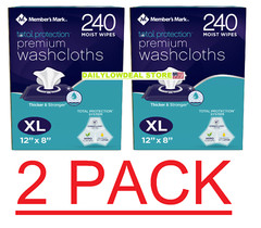 2 PACK Member’s Mark 240 Adult Washcloth Disposable Moist Hand Face Body Wipes