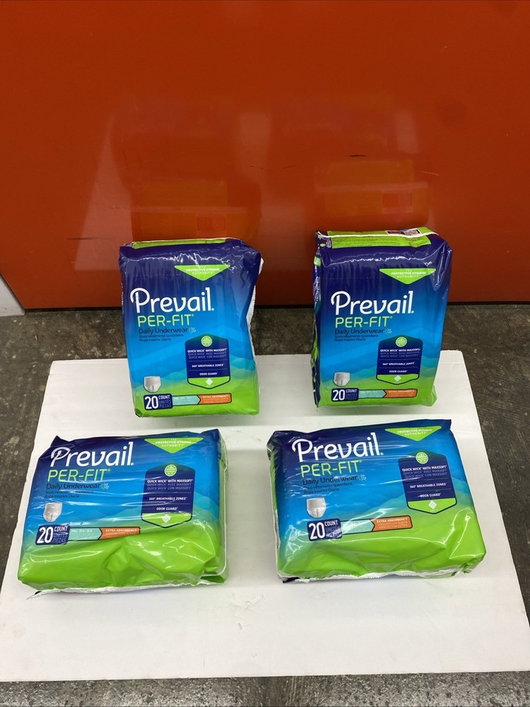 Prevail Per-Fit Adult Unisex Daily Small Underwear/Diapers Box of 4 Bags (80ct)