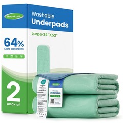 2 PCS 34×52 Inch Washable Chuck Pads Reusable Bed Underpads Heavy Absorbent