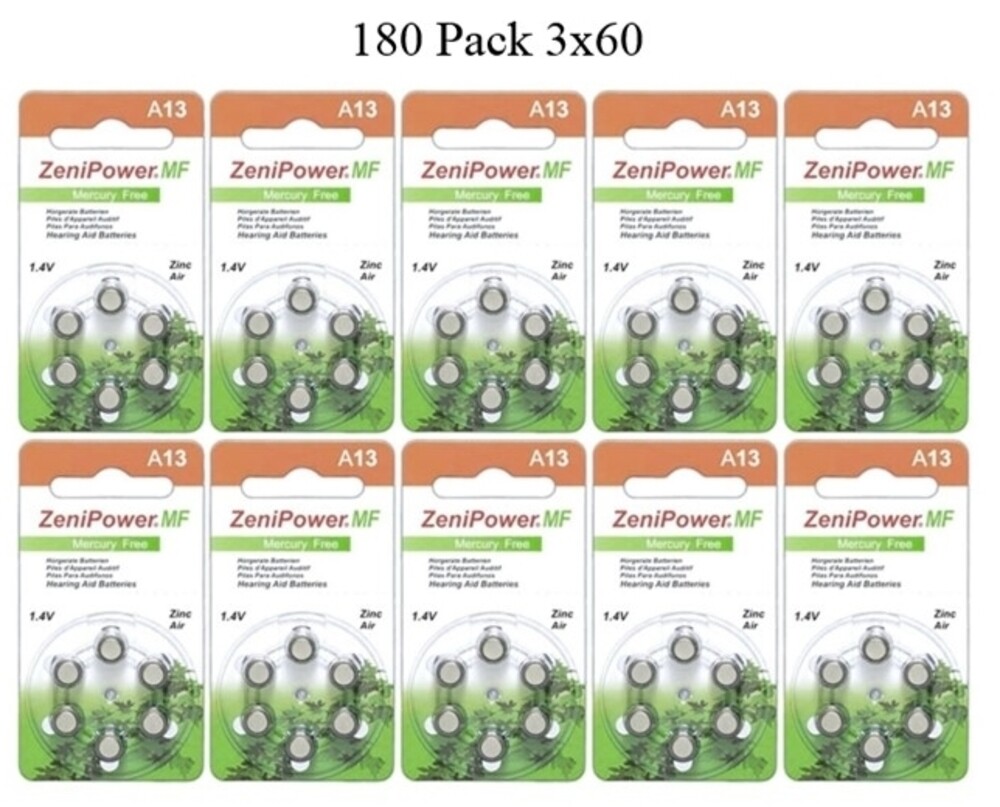 ZeniPower Size A13 PR48 Mercury Free Hearing Aid Batteries Pack of 180