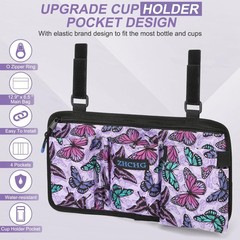 ZHCHG Wheelchair Side Bag with Cup Holder – Purple Storage Bag