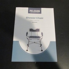 PELEGON Shower Chair 450lb Adjustable. Dark Blue Padding on Arm, Seat & Back.