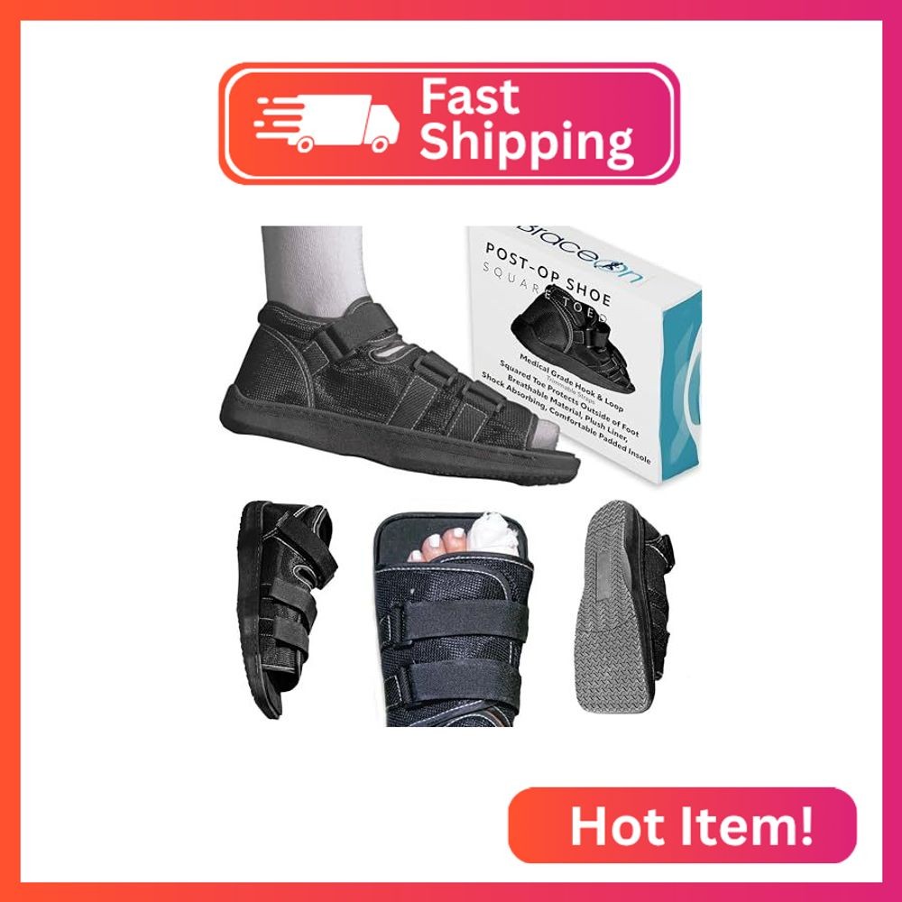 Brace On Post Op Shoe, Square Open Toe Orthopedic Walking Footwear, Men, S