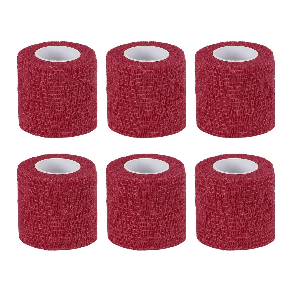 6PACK 1″ x 177″ Self Adhesive Bandage Wrap Elastic Self Tape, Dark Red