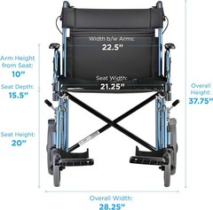 NOVA Bariatric Transport Chair, 400lbs Cap, 22″ Seat, 12” Rear Whl, OPENBOX BLUE