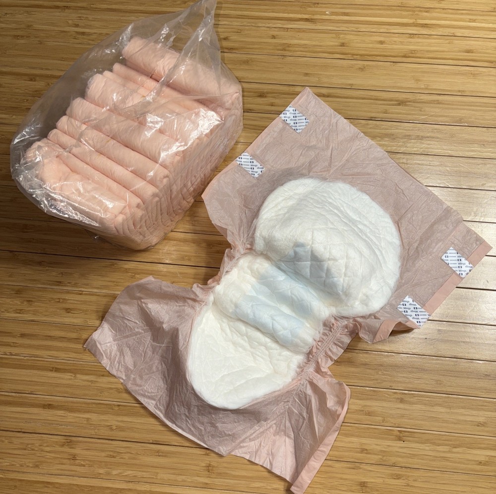 Sample Of 2 Small Vintage Peach Color Plastic Backed Adult Diapers 4 Tape Tabs