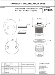 Lift & Turn Tub Trim Set with Two-Hole Overflow Faceplate, All Brass Bathtub Con