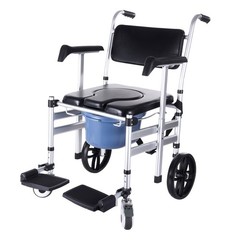Heavy-Duty Folding Commode Chair W/ Wheels, Shower/Bedroom, Elderly & Disabled–