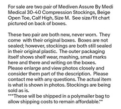 2 Mediven Assure Medical 30-40 Compression Stockings Socks Beige Open Toe Calf M