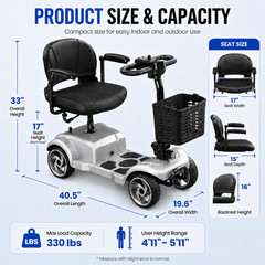 4-Wheel Power Wheelchair Scooter All Terrain for Seniors & Adults