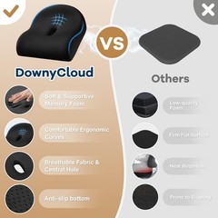 DownyCloud Seat Cushion for Pressure Relief – Ergonomic Home & Large, Black